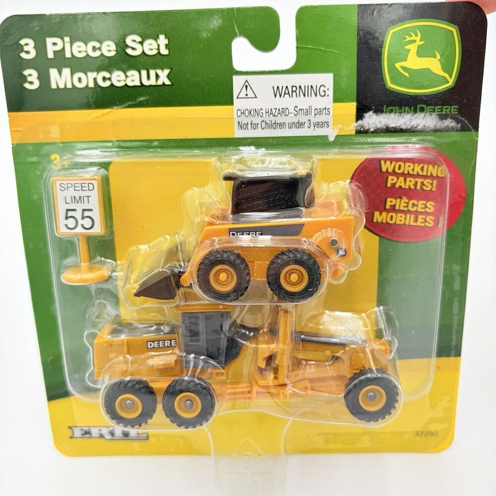 JOHN DEERE ERTL Stock #35607P 3 Piece Set Skid Steer Grader‎ NIP